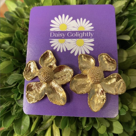 Daisy Golightly Jewelry - SHELBY Gold Statement Dogwood Floral Earrings NEW